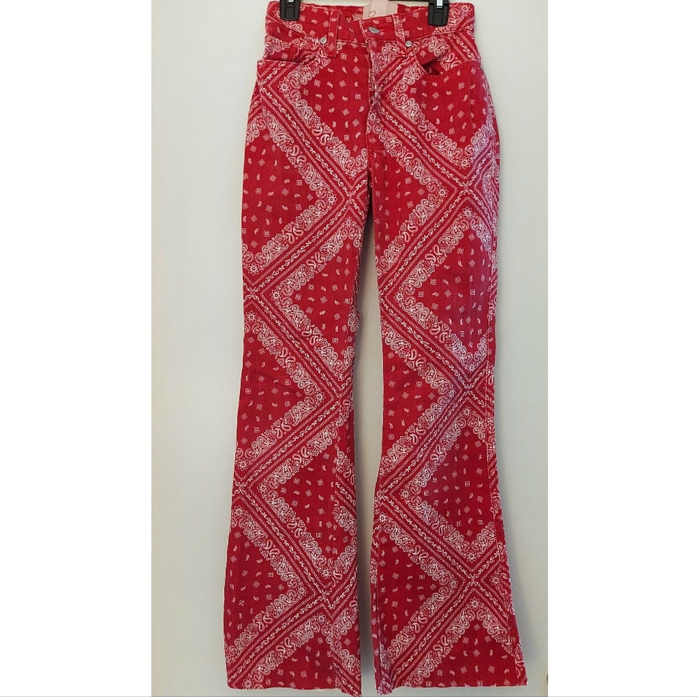 Red Bandana Paisley Highwaisted Flare Hippie Jeans